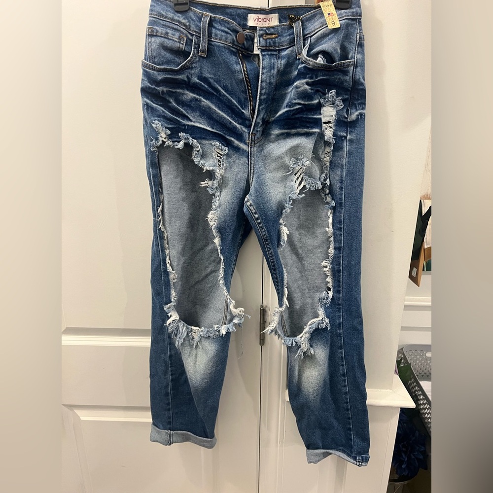 Distressed Skinny Blue Jeans, size 9